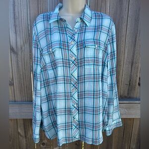 Talbots Petites Plaid Button-Up Top - Size LP